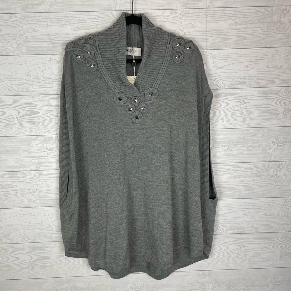 ALICE By Temperley Grey Marie Sweater Poncho Cape Size Large NWT